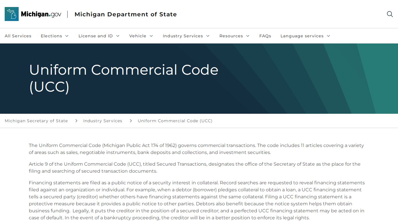 Uniform Commercial Code (UCC) - Michigan